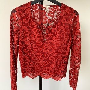 Forever 21 Red Lace Long Sleeve Top Floral